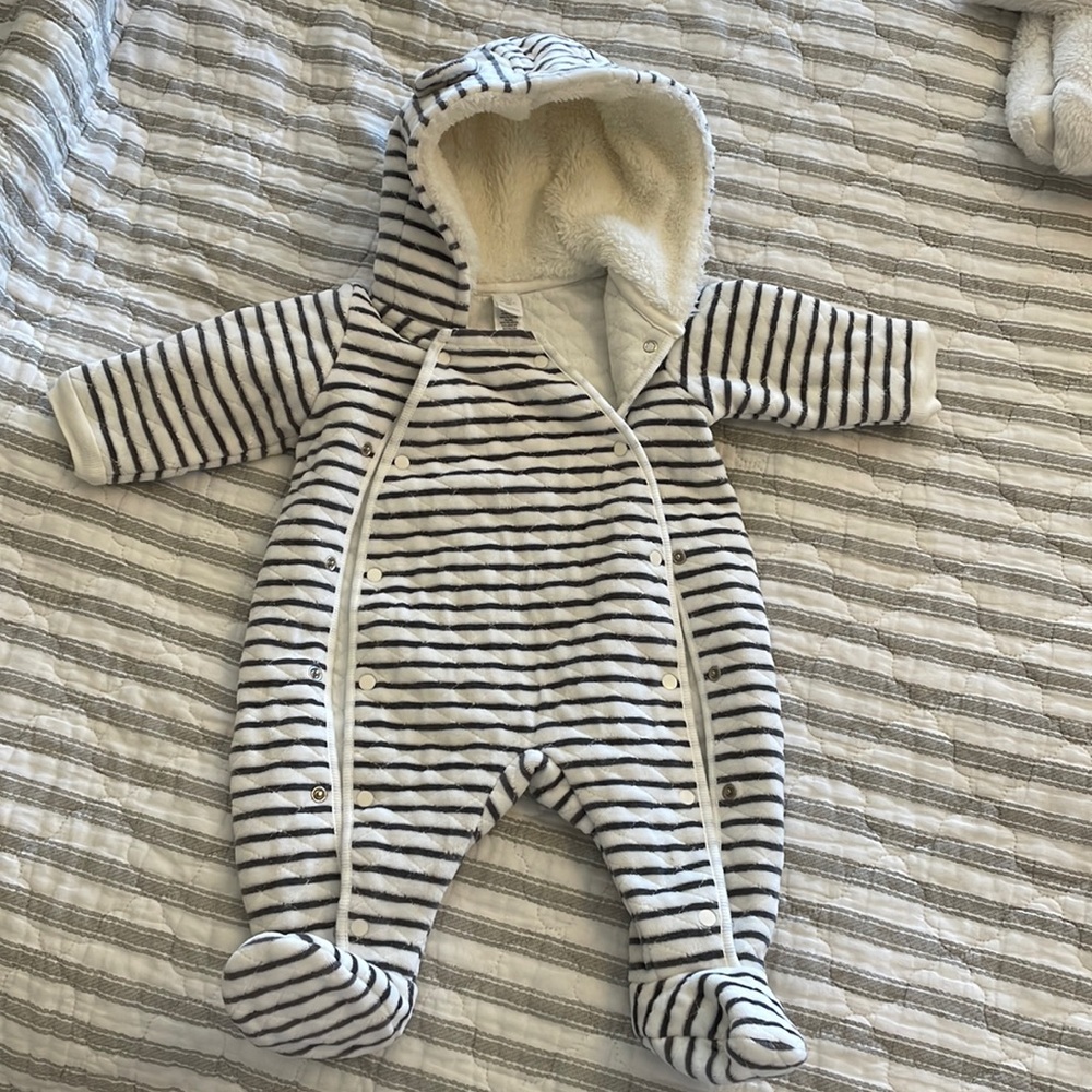 Nordstrom 3 month fleeced lined hood stripped onesie